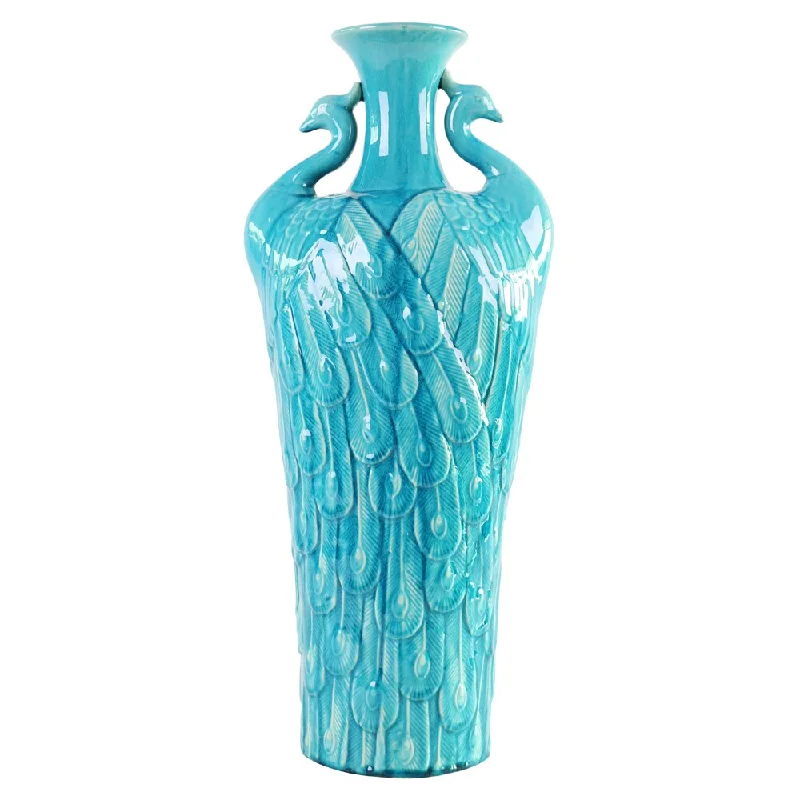 Indoor decorative vases for flowers -Turquoise Blue Peacock Tall Vase