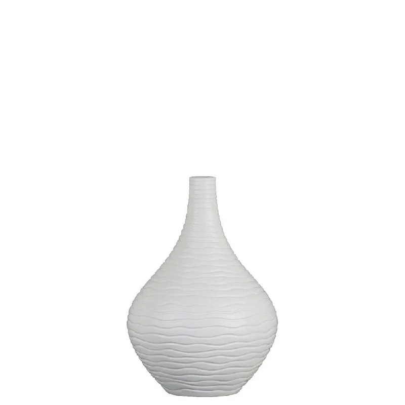 Elegant flower vases for modern homes -UTC53033: Ceramic Bottle Vase with Ribbed Desin Body and Tapered Bottom SM Matte Finish White