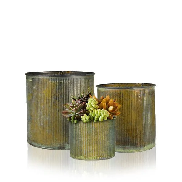 Large glass vases for modern decor -Pack of 12 SETS Rustic Steel Zinc Metal Cylinder Planter Vases Set of 3