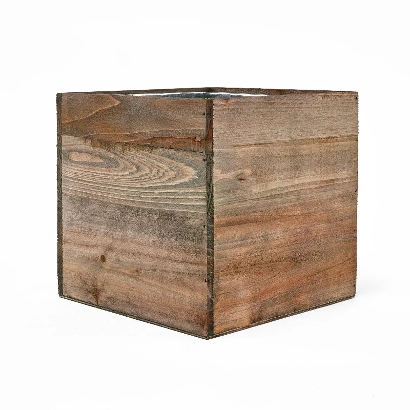 Elegant flower vases for home -Pack of 8 PCS Natural Wooden Cube Plant Box with Zinc Metal Liner O-6" H-6"