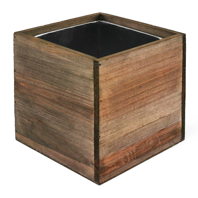 Unique flower vases for home interiors -Pack of 4 PCS Natural Wooden Cube Plant Box with Zinc Metal Liner O-12" H-12"