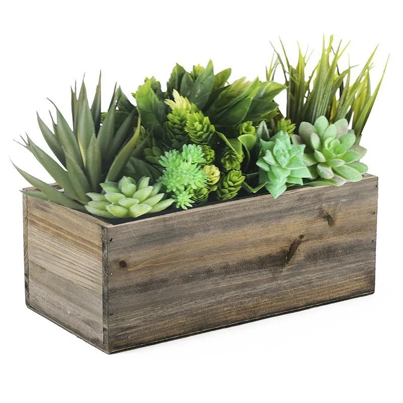 Designer vases for table centerpieces -12 PCS Natural Wooden Rectangle Plant Box with Plastic Liner O-10"X5" H-4" (Available in 48 & 96 PCS)