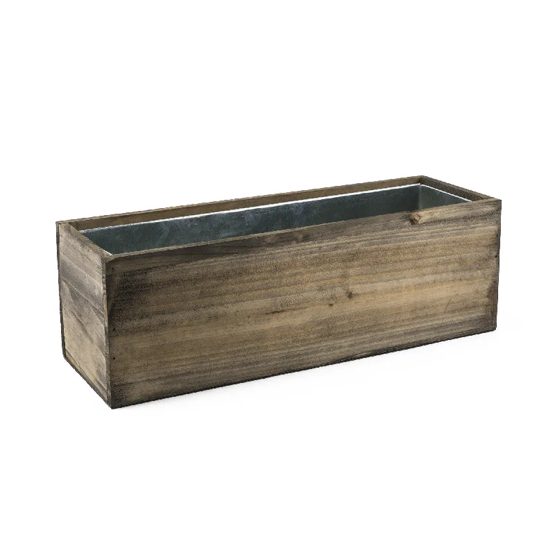 Luxury vases for modern homes -Pack of 4 PCS Natural Wooden Rectangle Plant Box with Zinc Metal Liner O-6"X18" H-6"