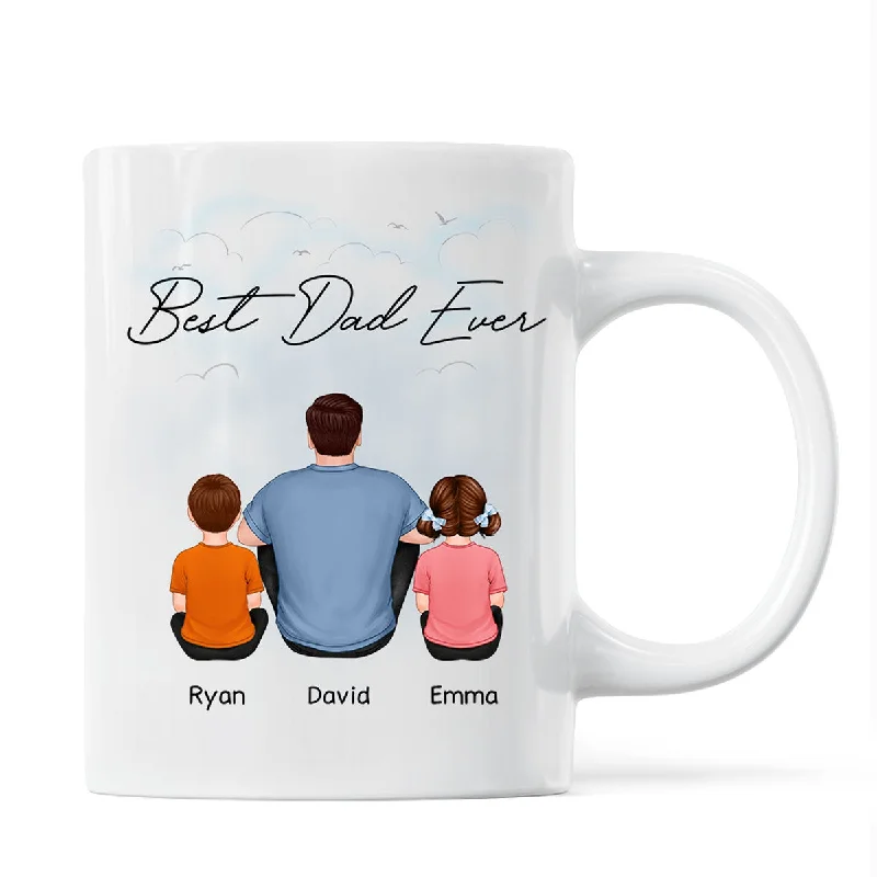 large insulated coffee cups-Back View Dad And Kids Dogs Cats Sitting Father‘s Day Gift For Dad Personalized Mug