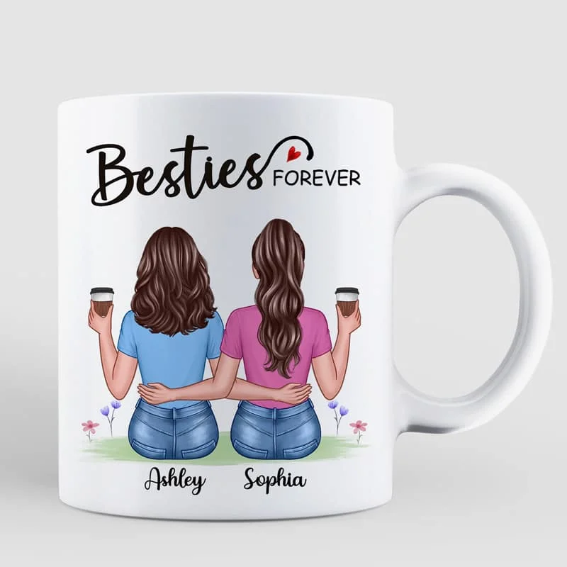 modern coffee mugs-Besties Forever Besties Sisters Back View Personalized Mug