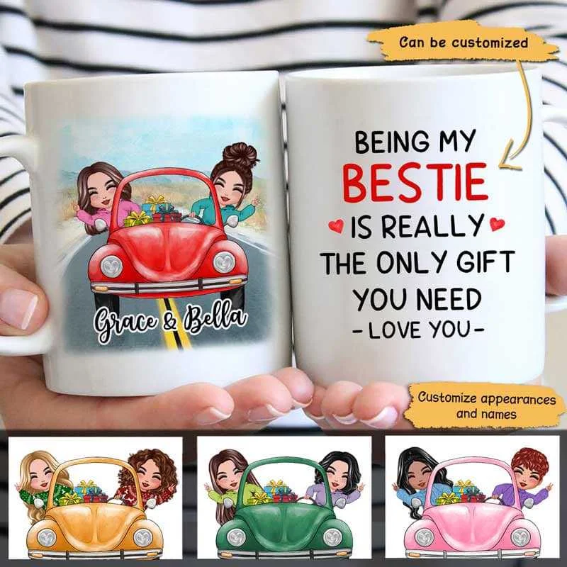 custom printed mugs for business use-Besties On Car Best Friend Best Friend Gift Personalized Mug