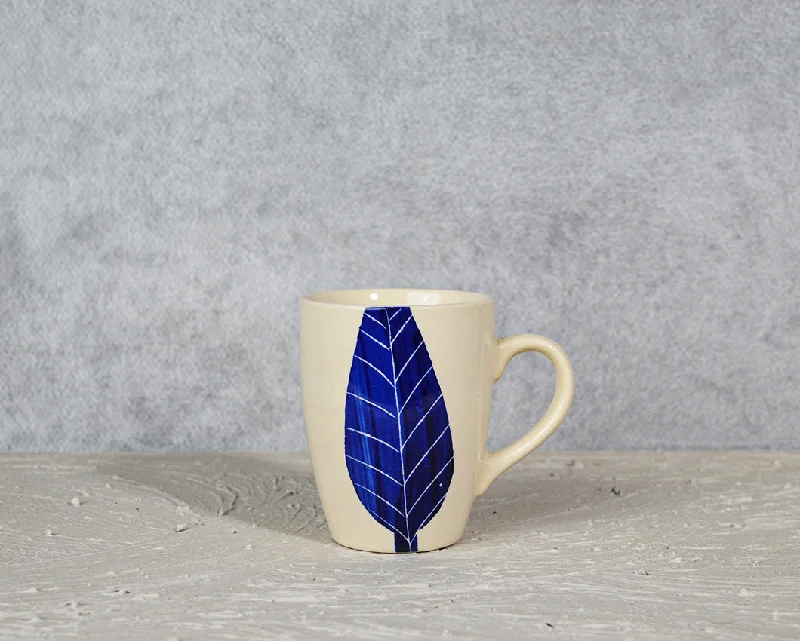 cute coffee mugs for couples-Blue Leaf Ceramic Coffee Mug | 260 ml