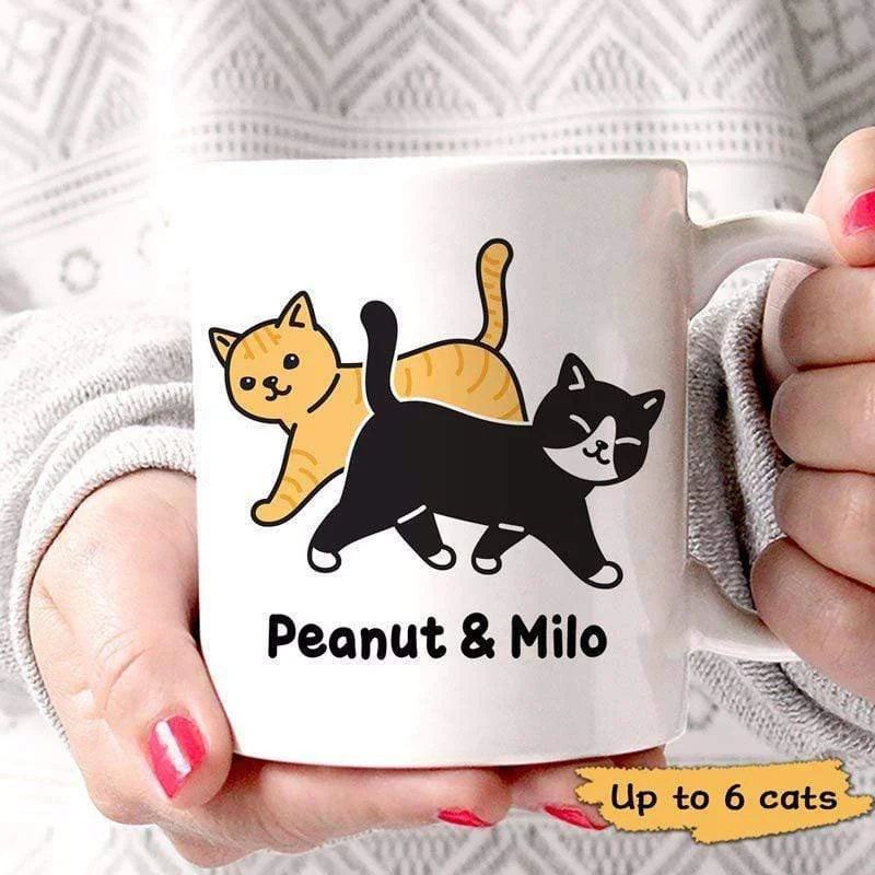 trendy travel mugs for commuting-Cat Walking Personalized Coffee Mug