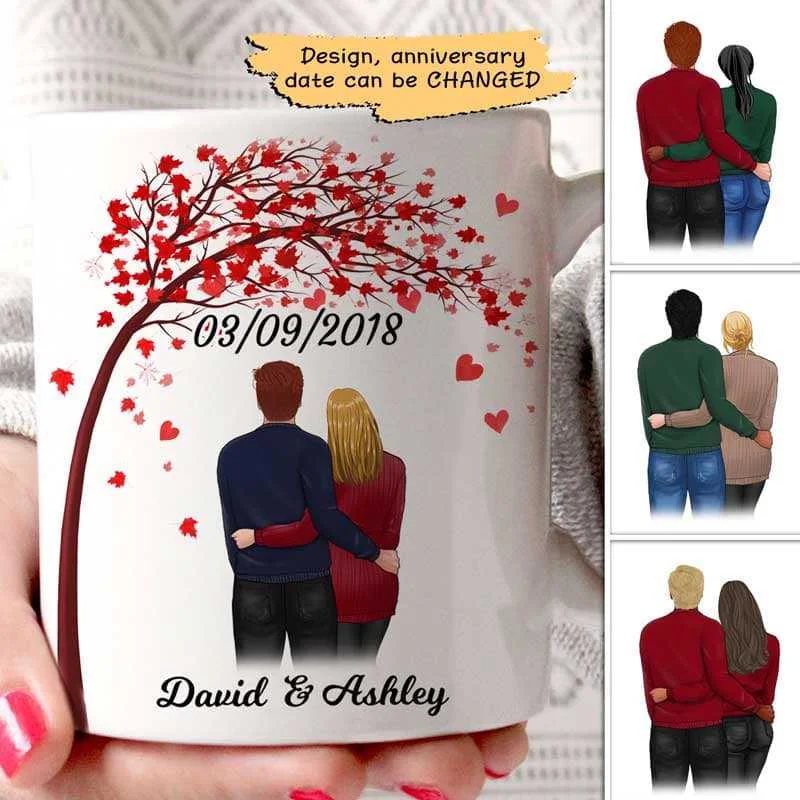 custom travel mugs for gifts-Couple Anniversary Date  Gift For Him For Her Personalized Mug