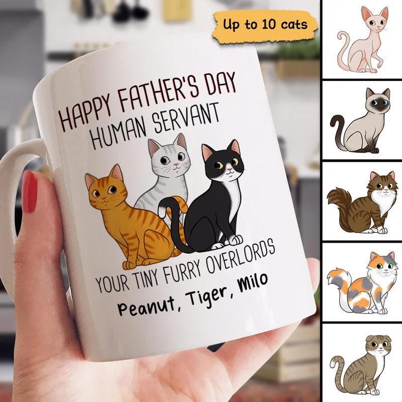 mugs for hot drinks on the go-Cute Sitting Cats Happy Father‘s Day Human Servant Personalized Mug