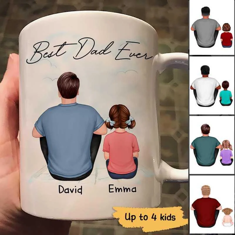 custom coffee mugs for weddings-Dad Sitting With Kids Back View Gift For Dad Personalized Mug