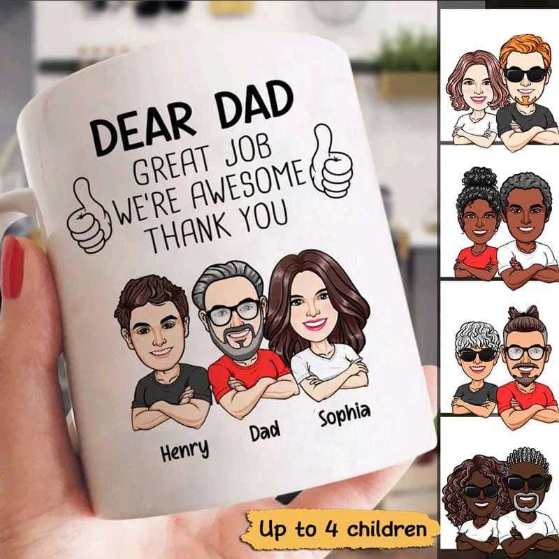 unique mugs for dinner parties-Dear Dad We‘re Awesome Caricature Style Personalized Mug