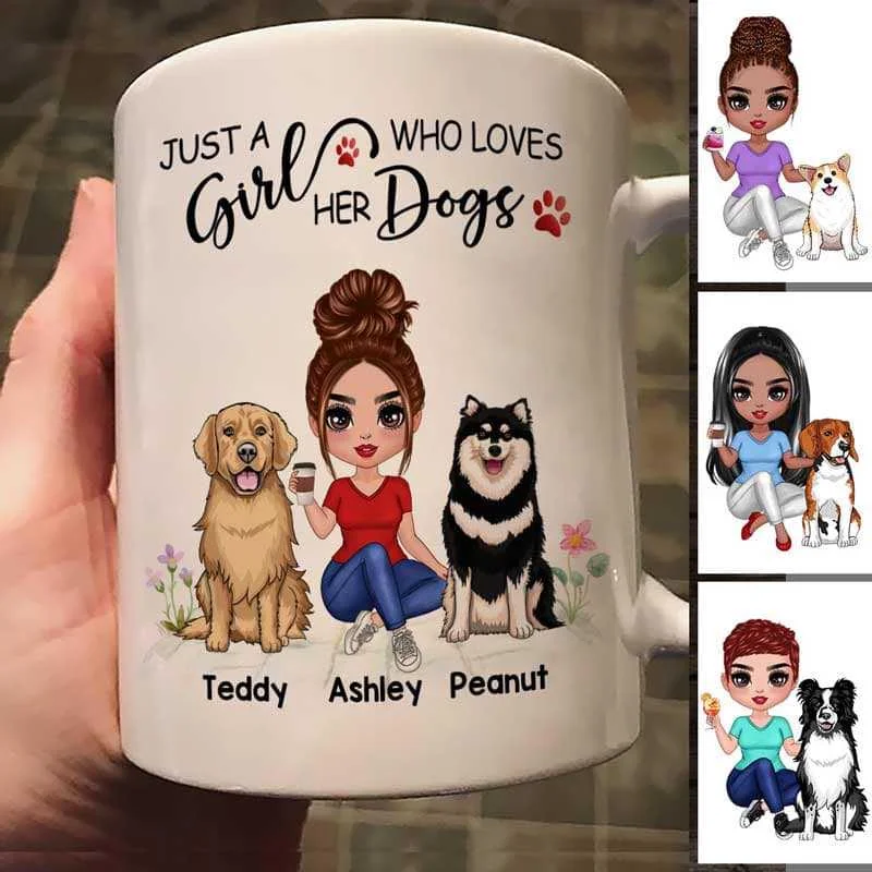 funny coffee mugs for friends-Dog Mom Doll Sitting Personalized Mug