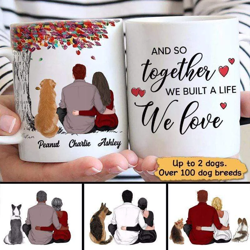 porcelain mugs for coffee-Dogs Colorful Tree Couple Built A Life Personalized Coffee Mug