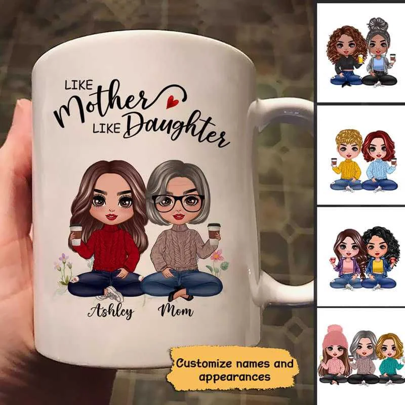 best double-wall mugs for travel-Doll Mother And Daughters Personalized Mug