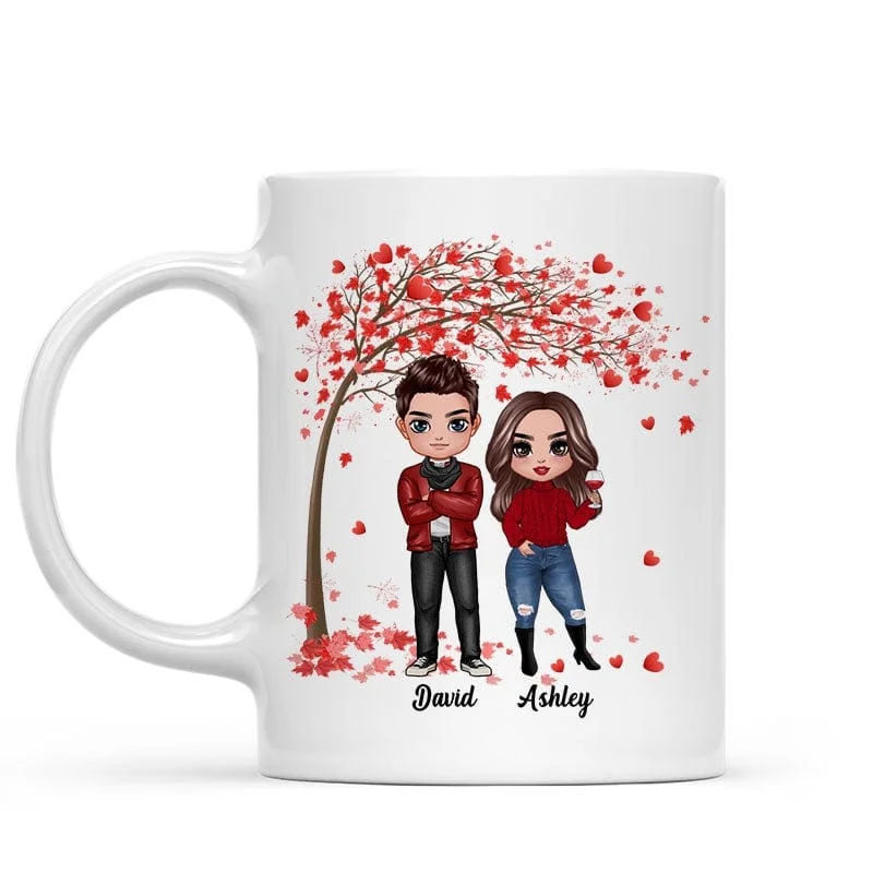 large coffee mugs for coffee addicts-Doll Couple Under Tree Gift For Him For Her Personalized Mug