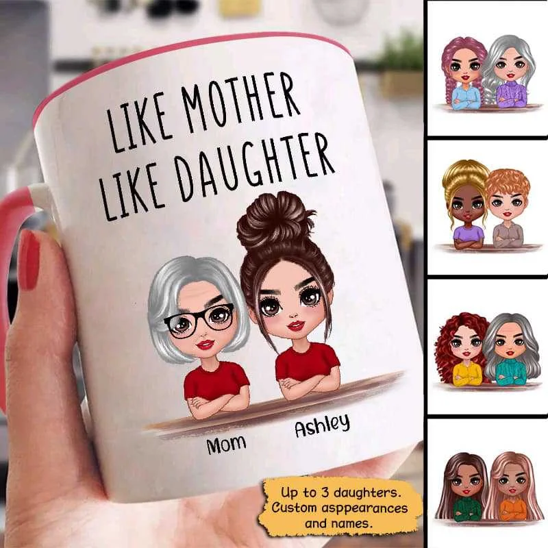 large travel mugs for coffee-Doll Like Mother Like Daughters Mother's Day Gift Personalized Mug