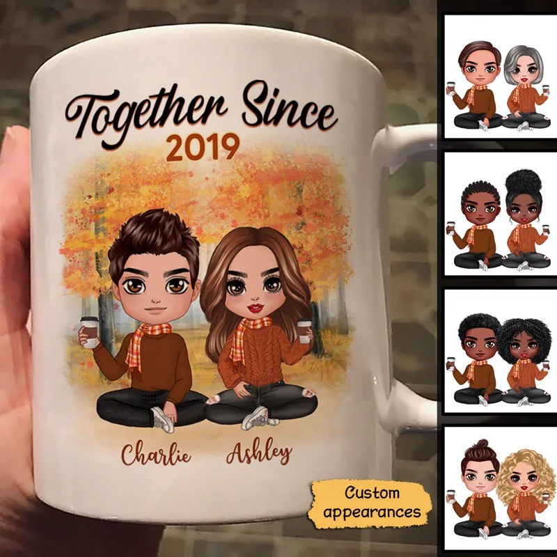 eco friendly ceramic mugs-Fall Season Doll Couple Sitting Together Since Personalized Mug