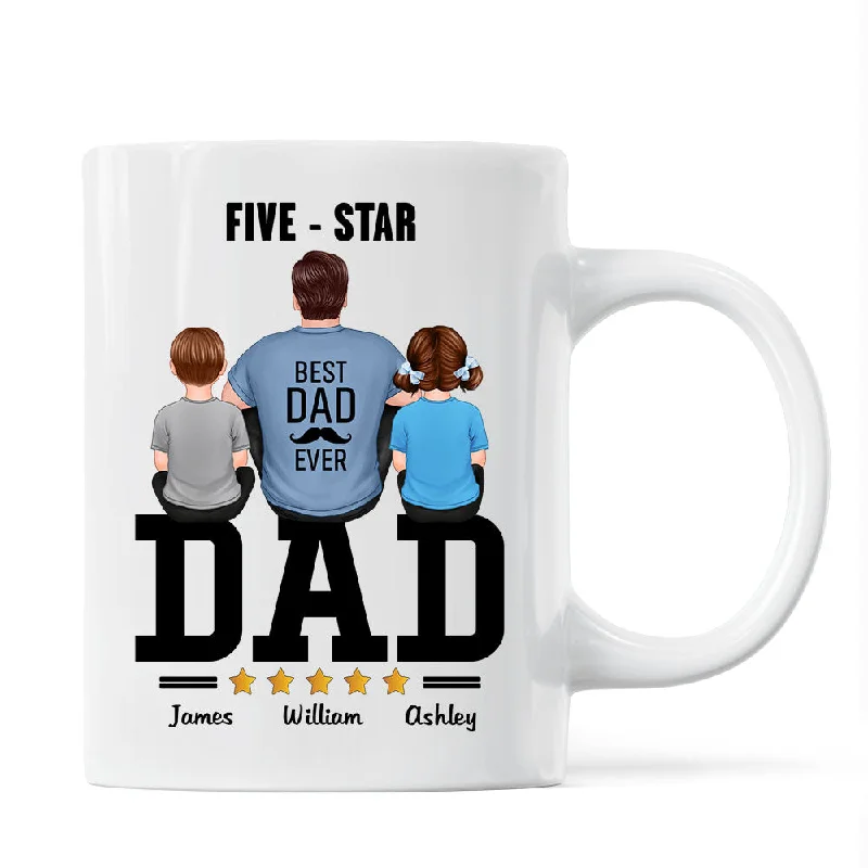 coffee cups for special occasions-Five - Star Dad Back View Dad And Kids Personalized Mug