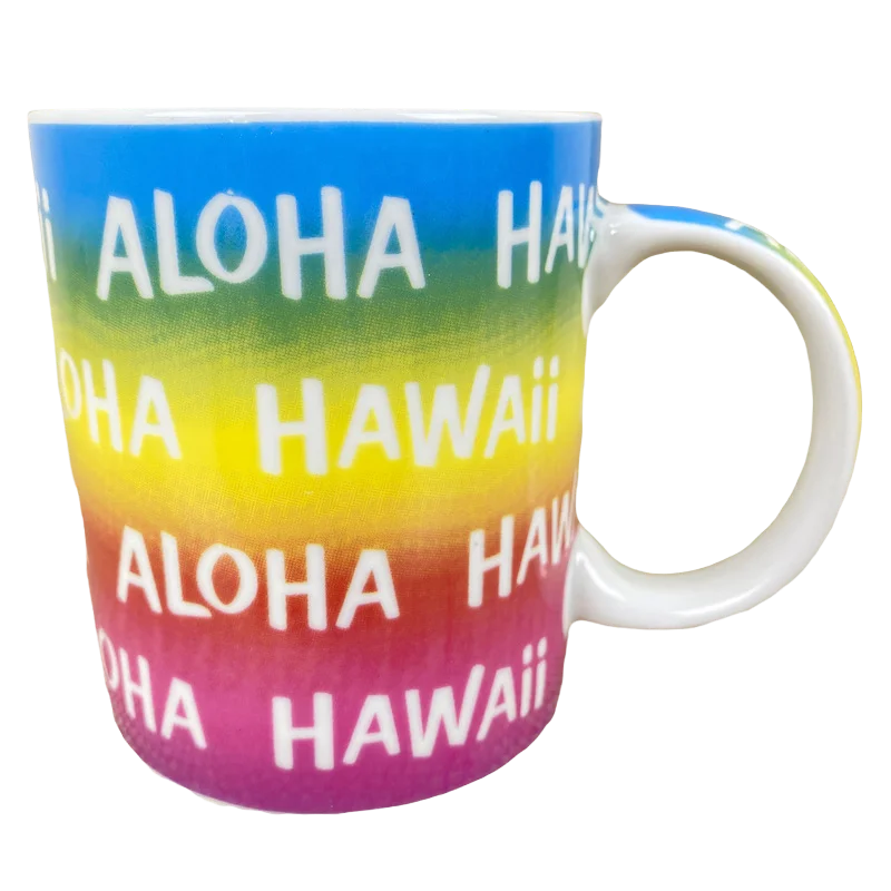 cute travel mugs for morning coffee-Hawai'i Aloha Rainbow Mug Island Heritage