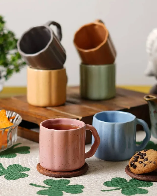 tea mugs with infuser-Liner Shaped Ceramic Coffee Tea Mugs | Set of 6 | 150 ml