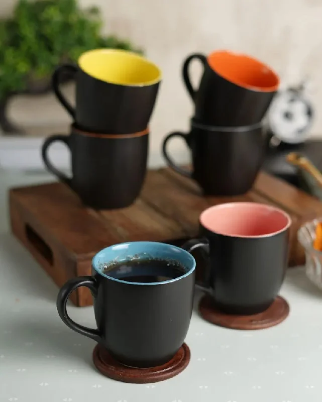 minimalist coffee cups-Black Matt Ceramic Tea Coffee Mugs | Set Of 6