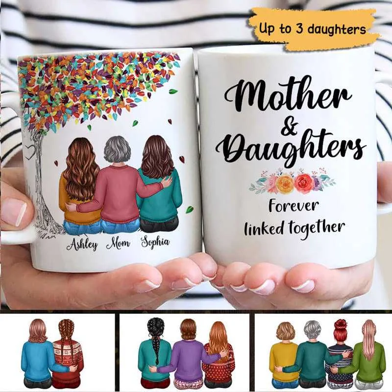 minimalist mugs for modern homes-Mother And Daughters Colorful Tree Personalized Mug