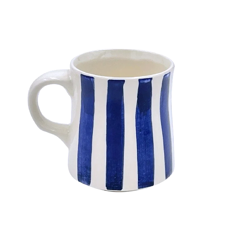 travel mugs with straws-Navy Blue Stripes Mug