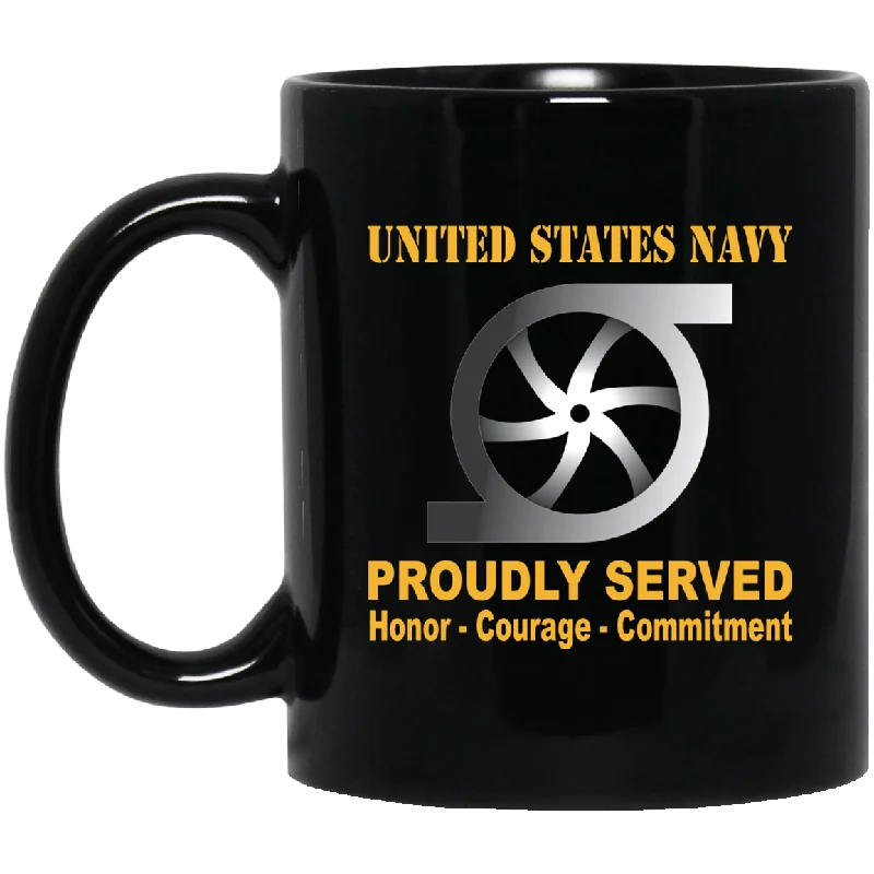 fun mugs with funny quotes-Navy Gas Turbine Systems Technician Navy GS Proudly Served Black Mug 11 oz - 15 oz