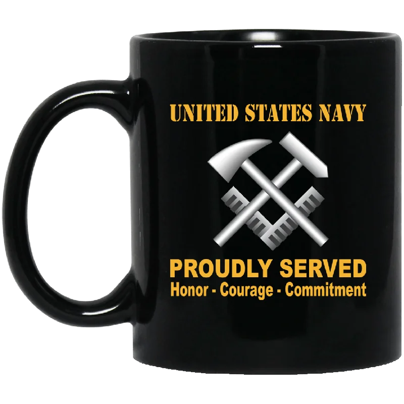 oversized mugs for coffee-Navy Hull Maintenance Technician Navy HT Proudly Served Black Mug 11 oz - 15 oz