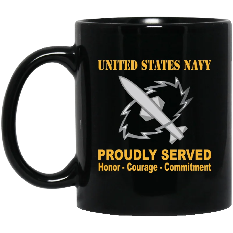 best insulated mugs for cold weather-Navy Missile Technician Navy MT Proudly Served Black Mug 11 oz - 15 oz