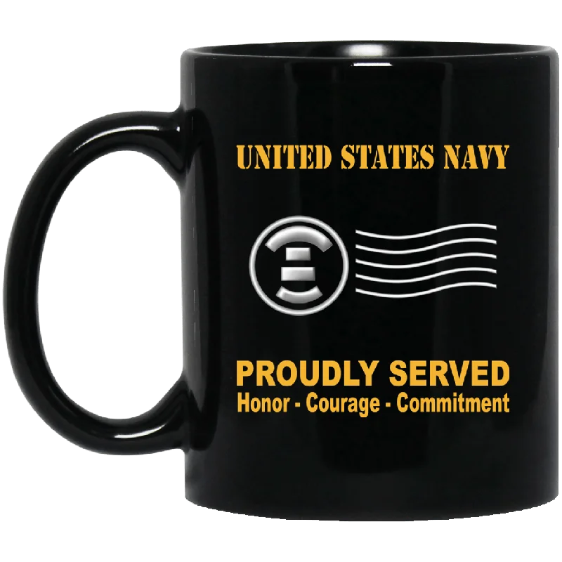 double wall travel mugs-Navy Postal Clerk Navy PC Proudly Served Black Mug 11 oz - 15 oz