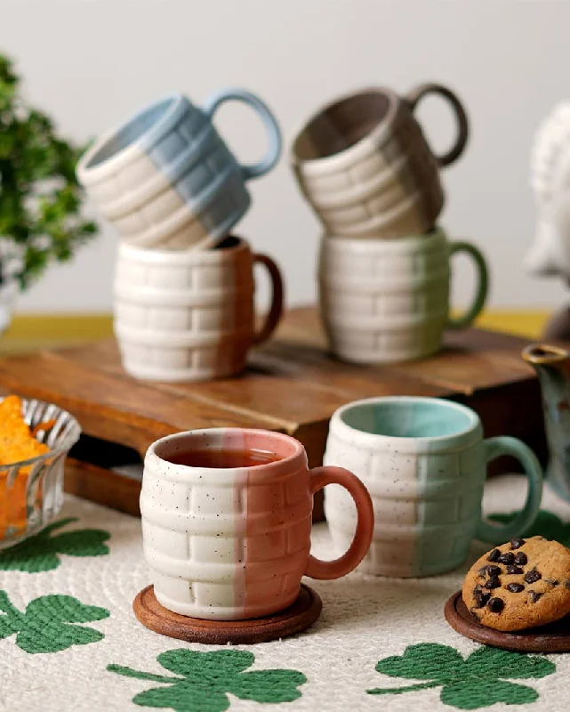 eco-friendly coffee cups-Premium Dholak Shaped Ceramic Coffee Tea Mugs | Set of 6 | 150 ml