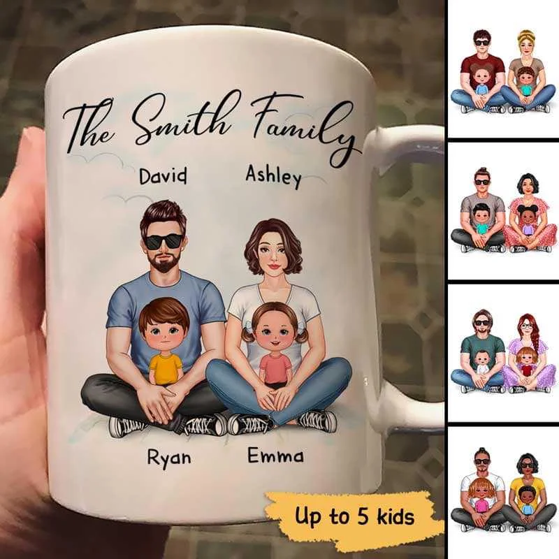 sturdy ceramic mugs-Couple Sitting With Kids Family Personalized Mug