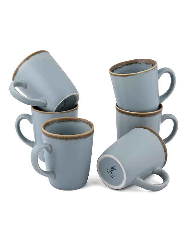 creative mugs with prints-Simple Crackled Matt Finish Porcelain Coffee Mugs | Set of 6