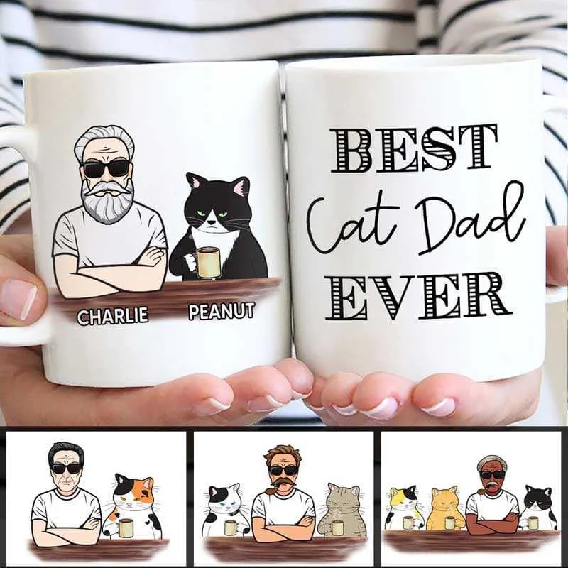 large tea mugs for home-Sitting Man Best Cat Dad Ever Personalized Mug