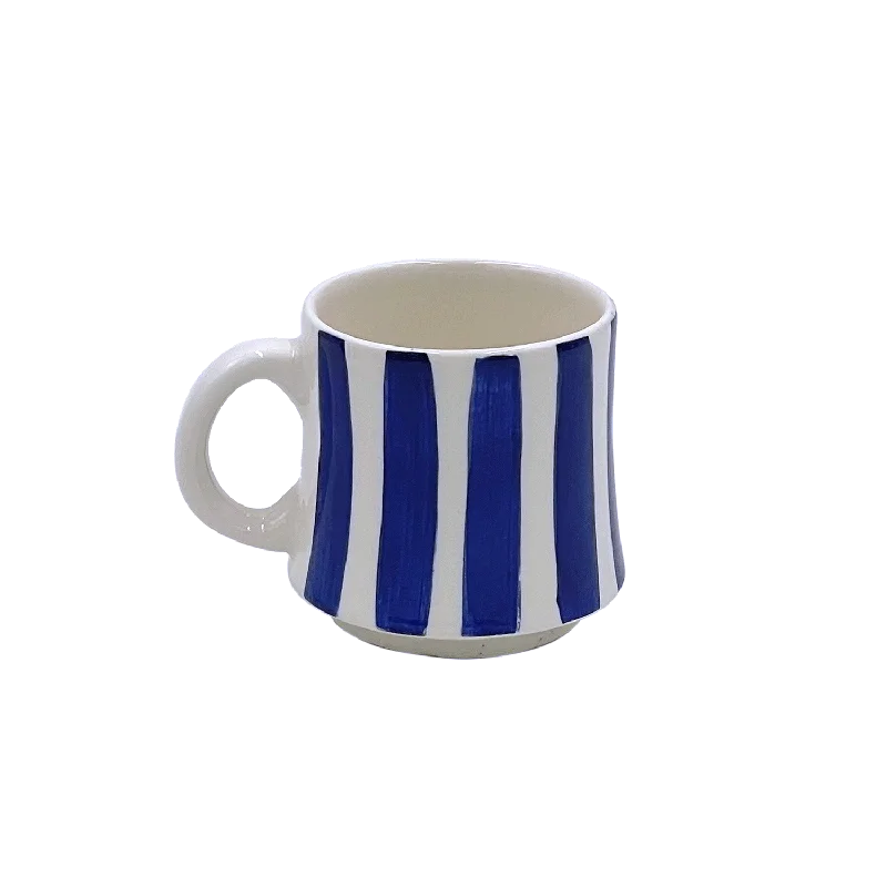 trendy mugs for winter drinks-Small Navy Blue Stripes Mug