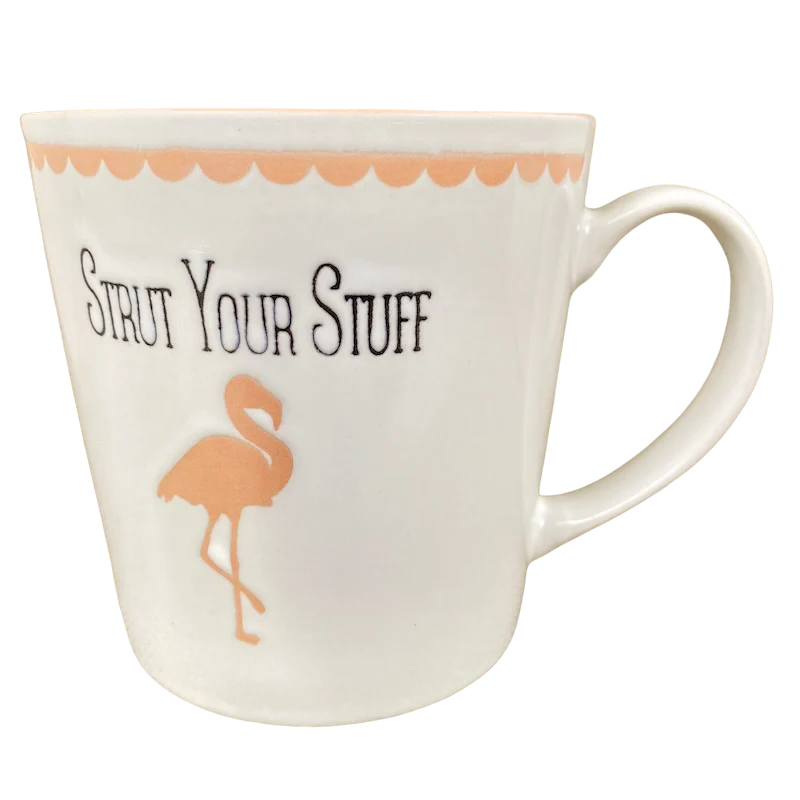 insulated coffee cups for work-Strut Your Stuff Flamingo Etched Mug Pfaltzgraff