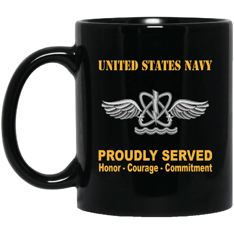 stainless steel mugs for work-U.S Navy Naval aircrewman Navy AW Proudly Served Black Mug 11 oz - 15 oz