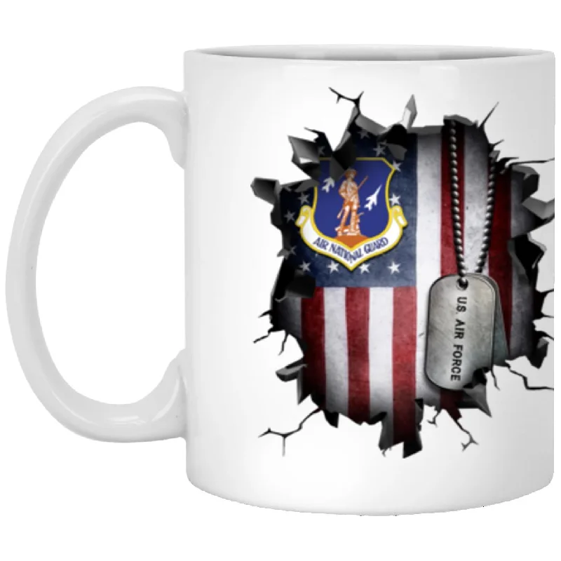 fun shaped mugs for coffee-US Air Force Air National Guard 3D Break Effect Coffee Mug 11oz - 15oz White Mug