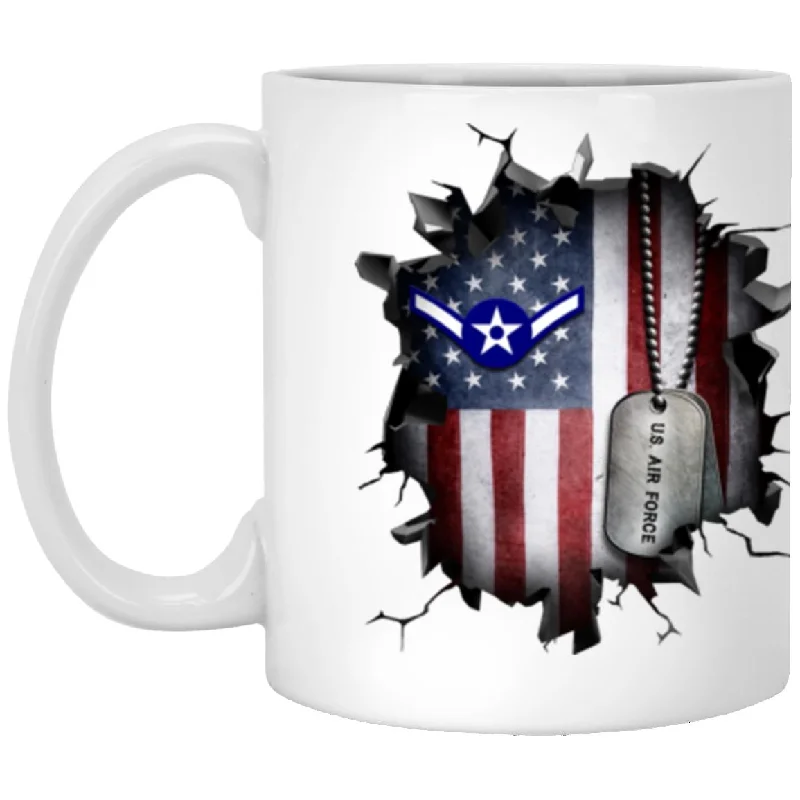 unique mugs for home decor-US Air Force E-2 Airman Amn E2 Ranks Enlisted Airman Rank 3D Break Effect Coffee Mug 11oz - 15oz White Mug