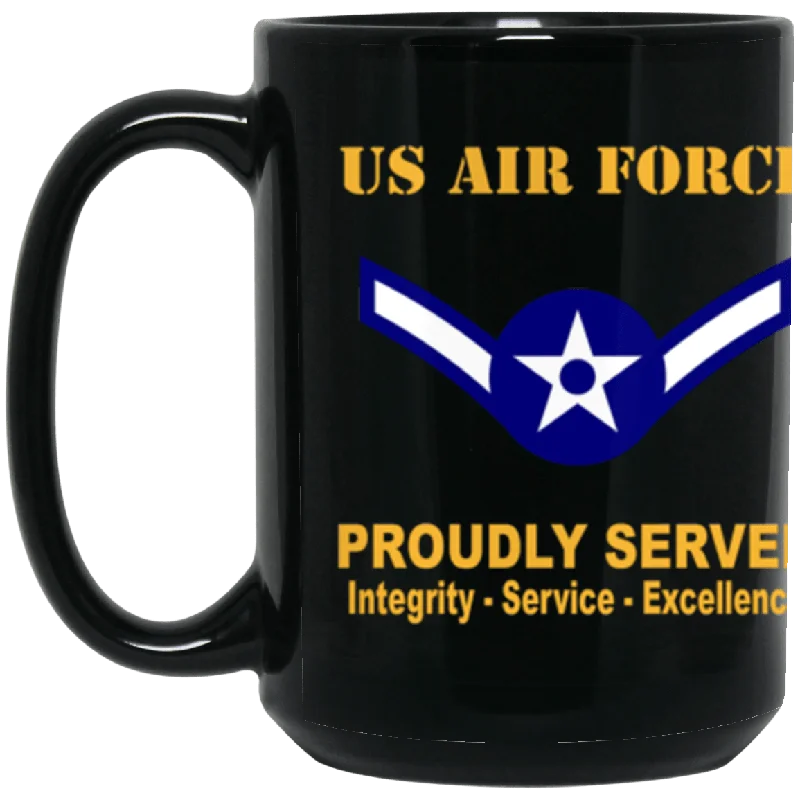 best coffee cups for cold beverages-US Air Force E-2 Airman Amn E2 Ranks Enlisted Airman Rank Proudly Served Core Values 15 oz. Black Mug