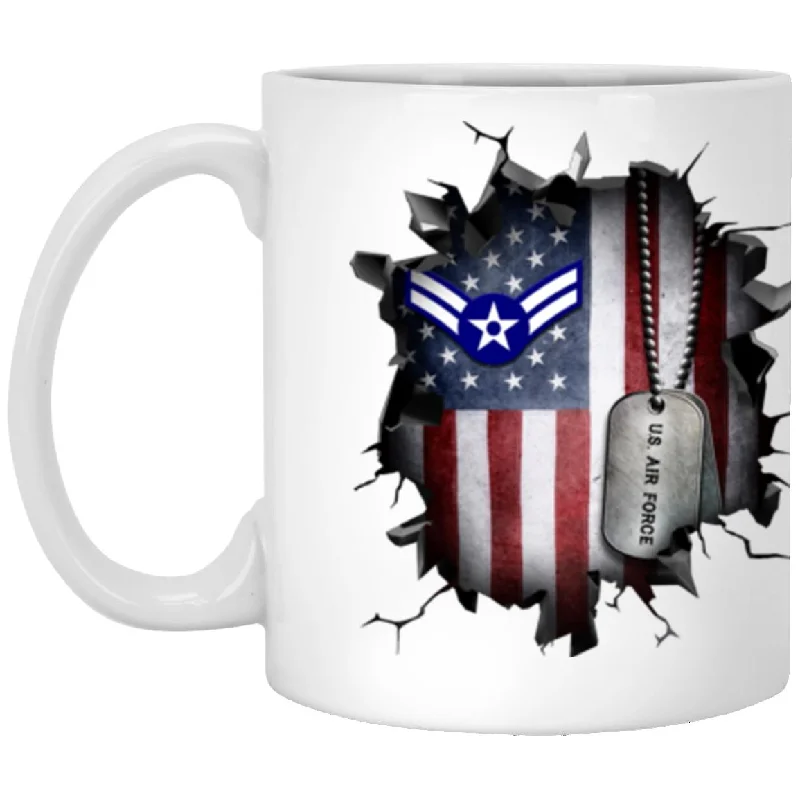 mugs for cozy mornings at home-US Air Force E-3 Airman First Class A1C E3 Ranks Enlisted Airman AF Rank 3D Break Effect Coffee Mug 11oz - 15oz White Mug