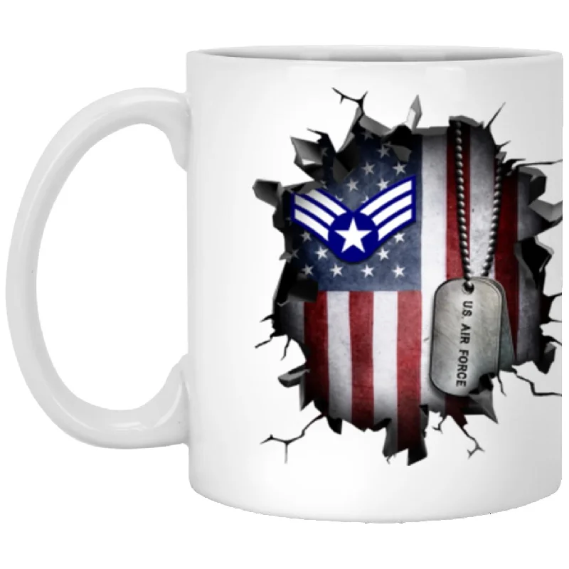 personalized photo mugs for gifts-US Air Force E-4 Buck Sergeant 3D Break Effect Coffee Mug 11oz - 15oz White Mug