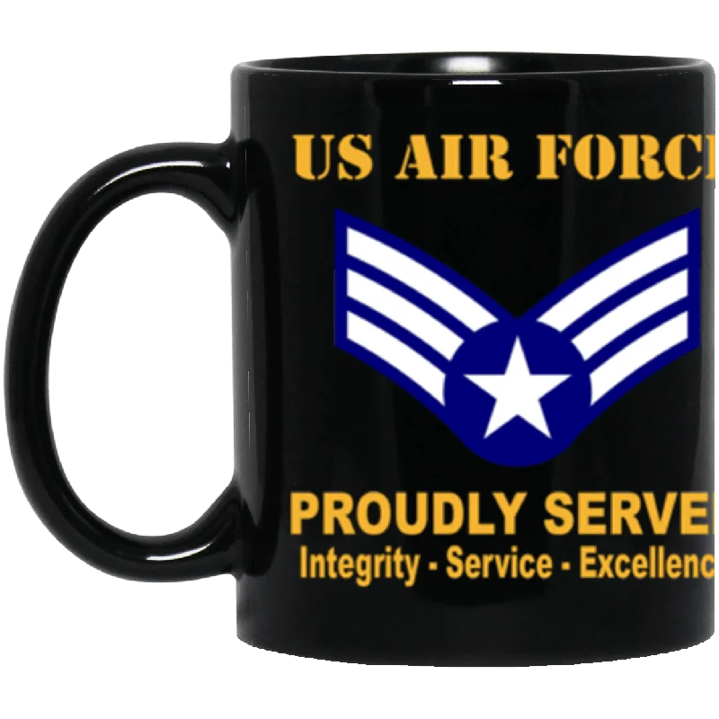 trendy mugs for winter drinks-US Air Force E-4 Buck Sergeant Proudly Served Core Values 11 oz. Black Mug