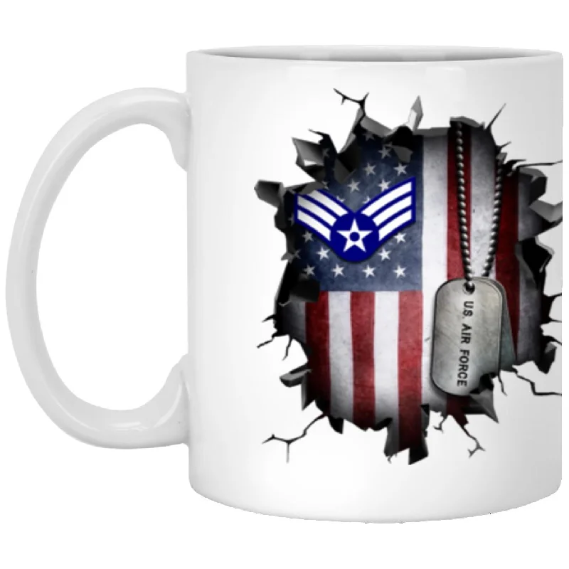 best mugs for office desk-US Air Force E-4 Senior Airman SrA E4 Enlisted Airman Ranks AF Rank 3D Break Effect Coffee Mug 11oz - 15oz White Mug