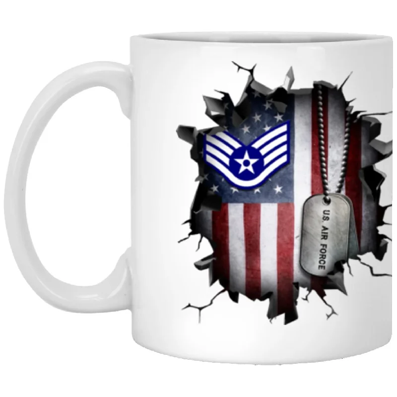 customized coffee cups for businesses-US Air Force E-5 Staff Sergeant SSgt E5 Noncommissioned Officer Ranks AF Rank 3D Break Effect Coffee Mug 11oz - 15oz White Mug