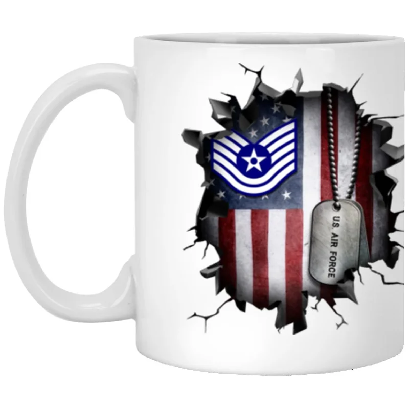 custom mugs for promotional gifts-US Air Force E-6 Technical Sergeant TSgt E6 Noncommissioned Officer Ranks AF Rank 3D Break Effect Coffee Mug 11oz - 15oz White Mug