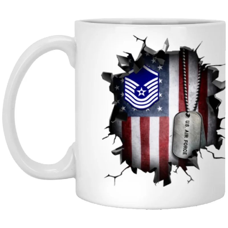 eco-friendly reusable travel mugs-US Air Force E-8 Old Style Rank 3D Break Effect Coffee Mug 11oz - 15oz White Mug