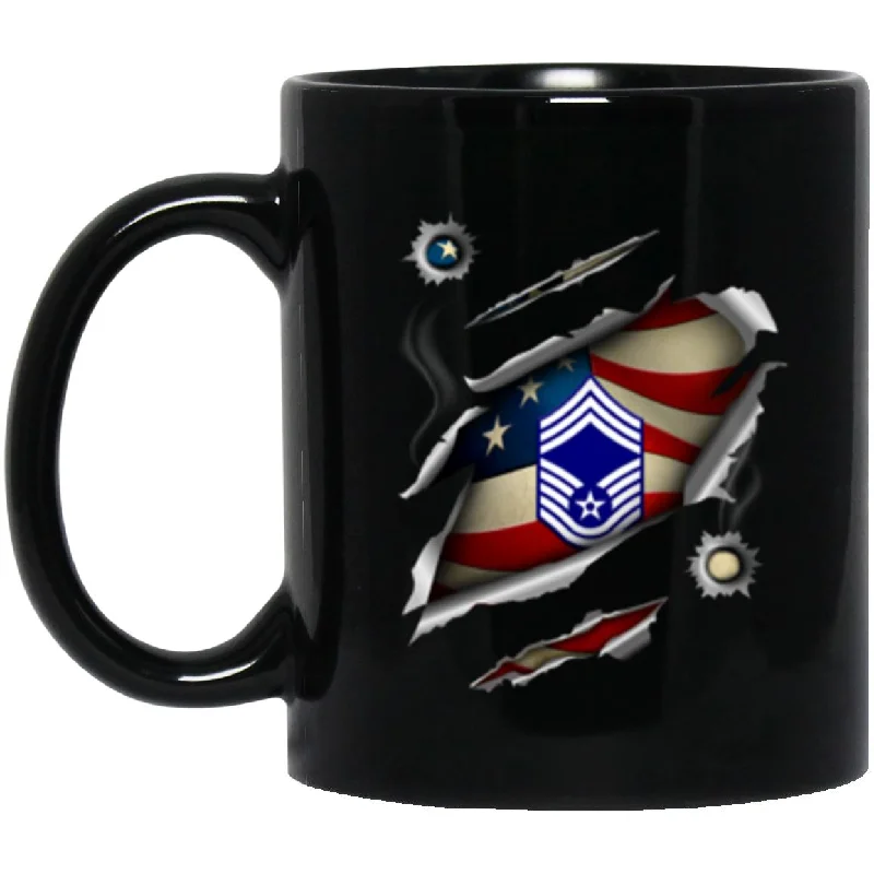 travel mugs with straws-US Air Force E-9 Chief Master Sergeant CMSgt E9 Noncommissioned Officer AF Ranks 11oz - 15oz Black Mug